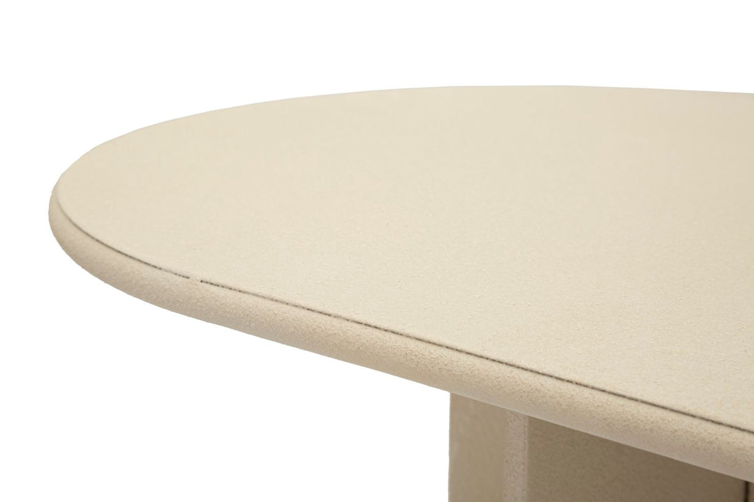 Bézs színű konzolasztal szoborszerű talppal – Dune modern előszoba