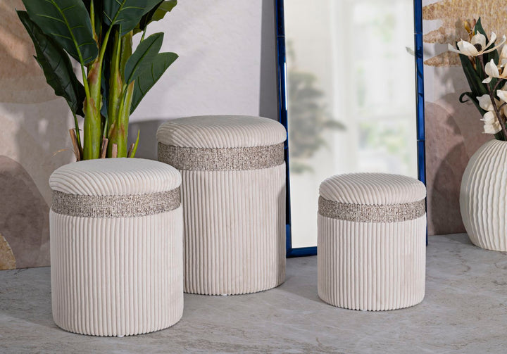 3 db krémszínű kárpitozott tárolópuff – Curtain kollekció