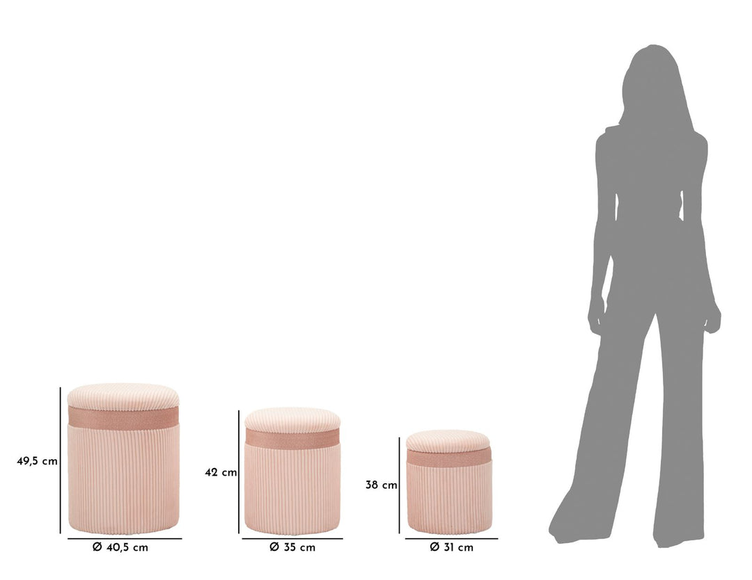 3 db rózsaszínű kárpitozott tárolópuff – Curtain Box kollekció