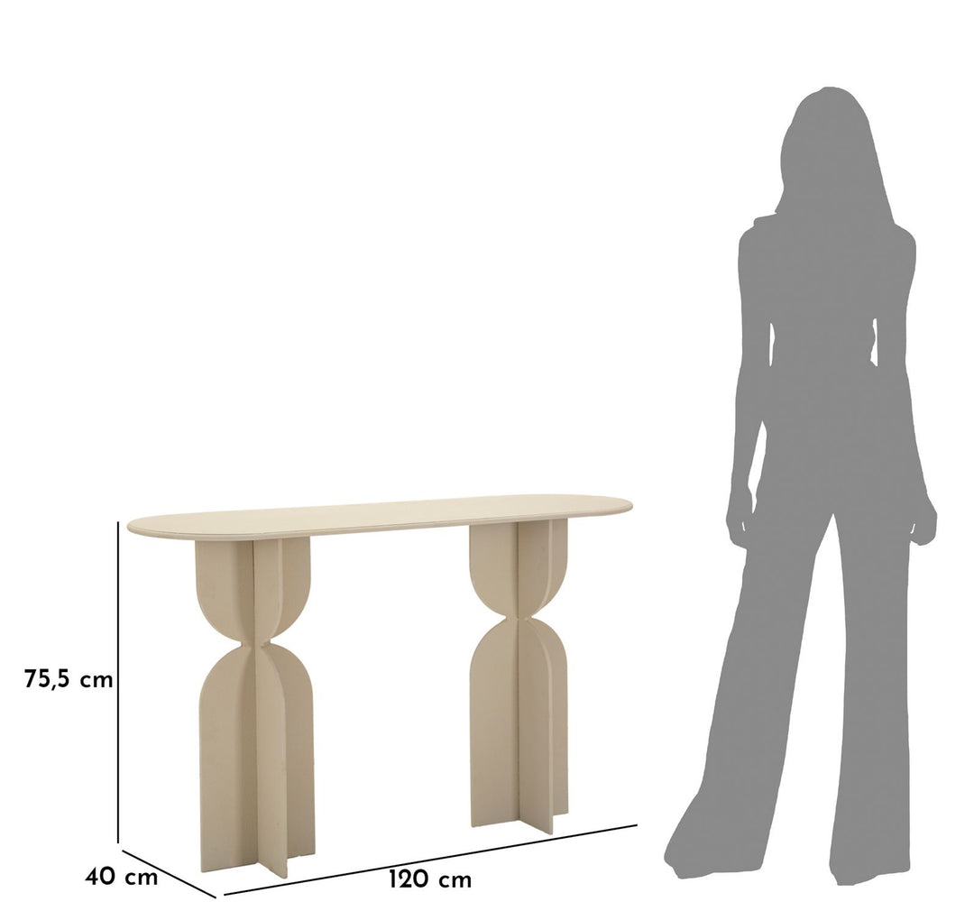 Bézs színű konzolasztal szoborszerű talppal – Dune modern előszoba
