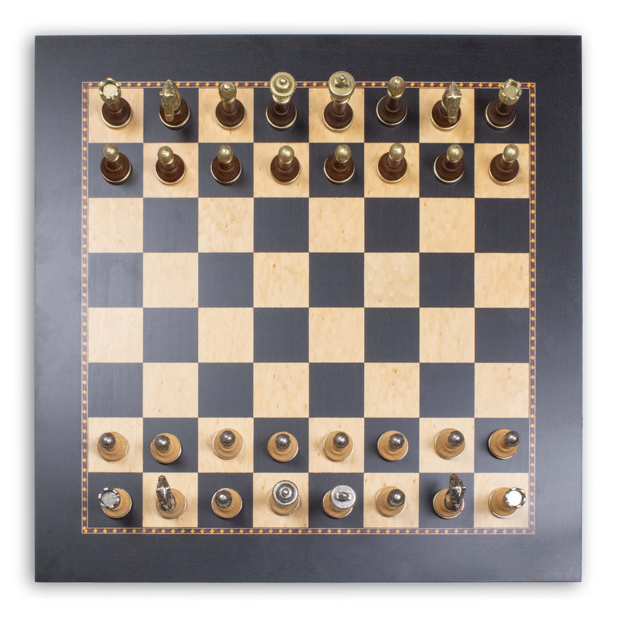 Italfama klasszikus fém sakkkészlet prémium Queen’s Gambit fa sakktáblával