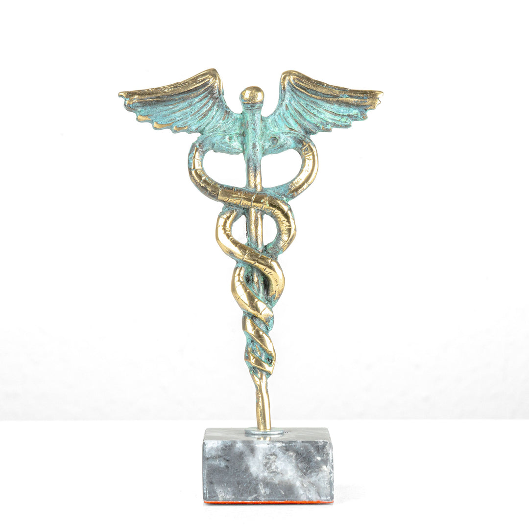 Kaduceusz szobor — A gyógyítás és medicina jelképe (Sárgaréz szobor)