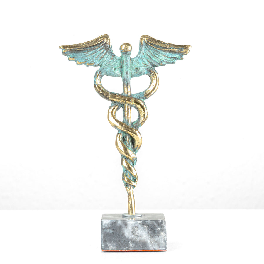 Kaduceusz szobor — A gyógyítás és medicina jelképe (Sárgaréz szobor)