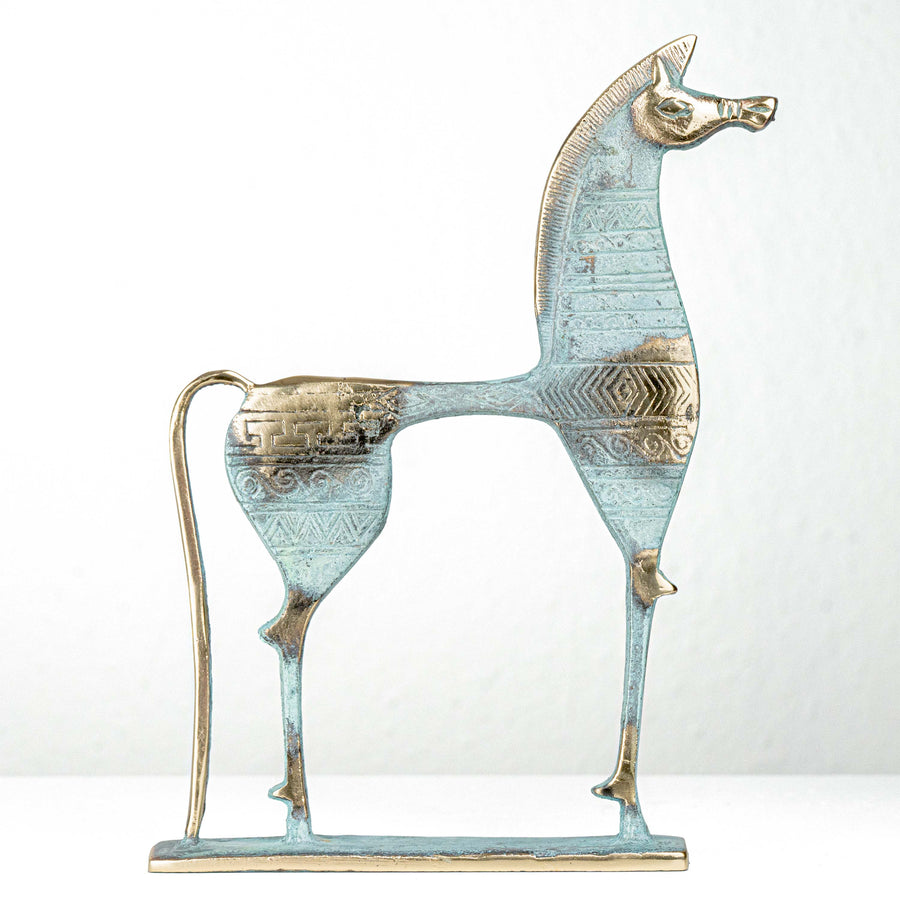 Görög geometrikus ló szobor (Múzeumi ihletésű, sárgaréz szobor)