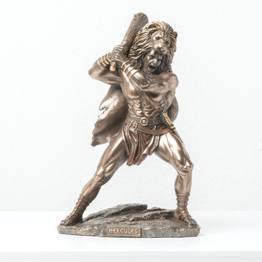 Herkules szobra a nemeai oroszlán bőrével és bunkósbotjával (Hidegen öntött bronz szobor)