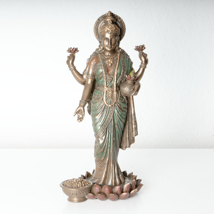 Lakshmi istennő szobor – A jólét szimbóluma (Hidegen öntött bronz szobor)