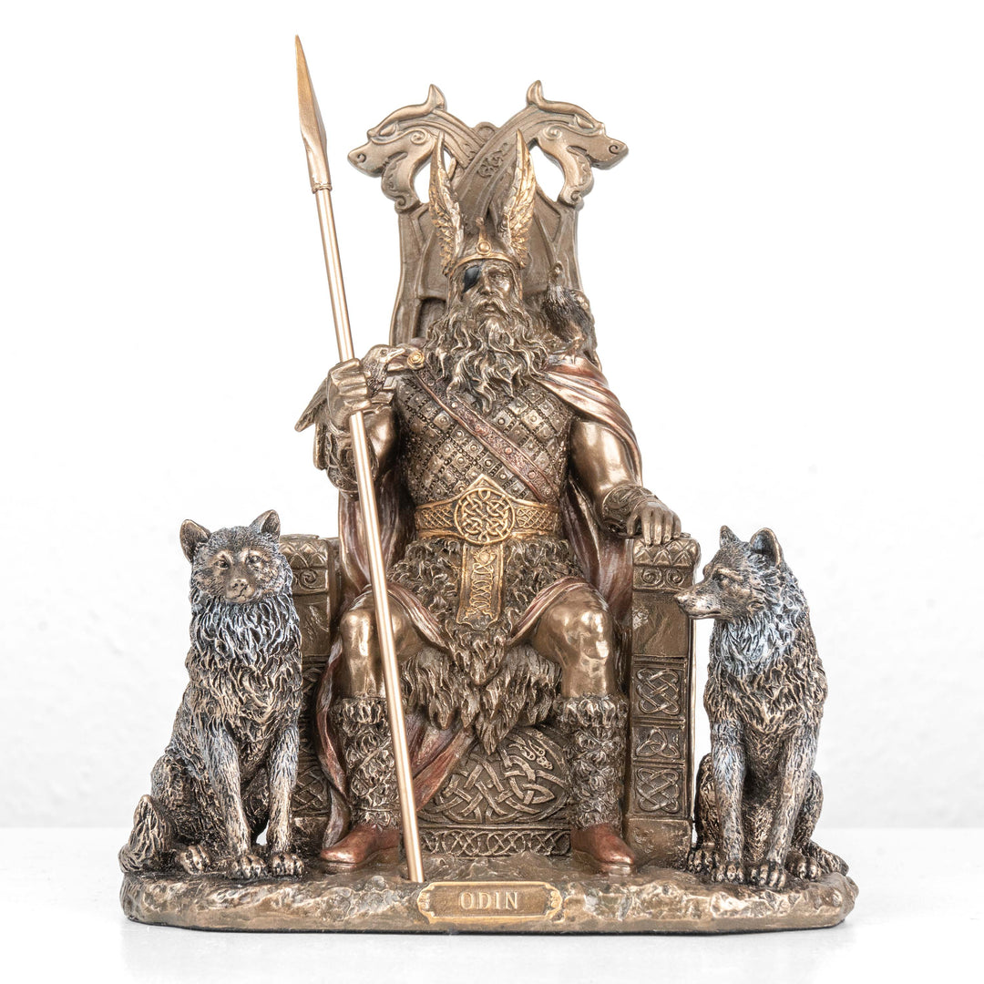 Odin a trónján szobor — Az északi istenek atyja (Hidegen öntött bronz szobor)