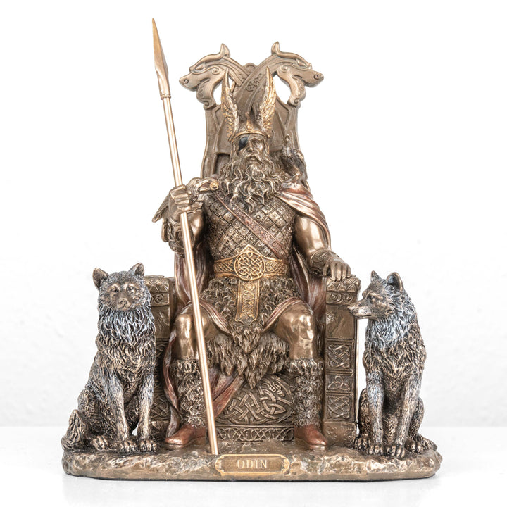 Odin a trónján szobor — Az északi istenek atyja (Hidegen öntött bronz szobor)