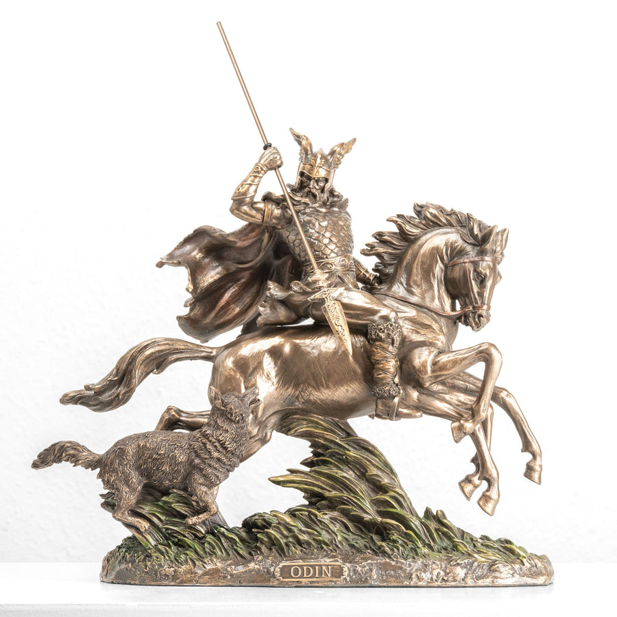 Odin Sleipnir hátán szobor — Az északi istenek atyja (Hidegen öntött bronz szobor)