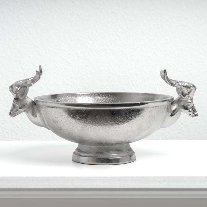 Ezüst Dekoratív Tál Szarvasfejes Fogantyúkkal