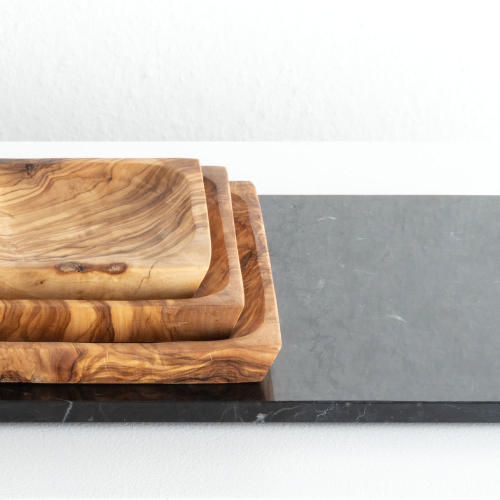 Kézműves olajfa tálkészlet – négyzet alakú (3 db-os)