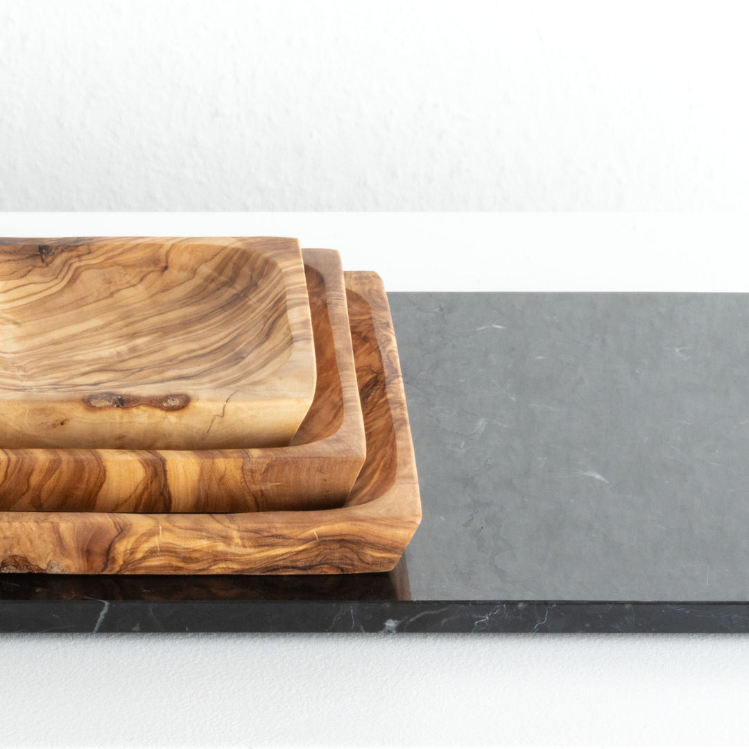 Kézműves olajfa tálkészlet – négyzet alakú (3 db-os)