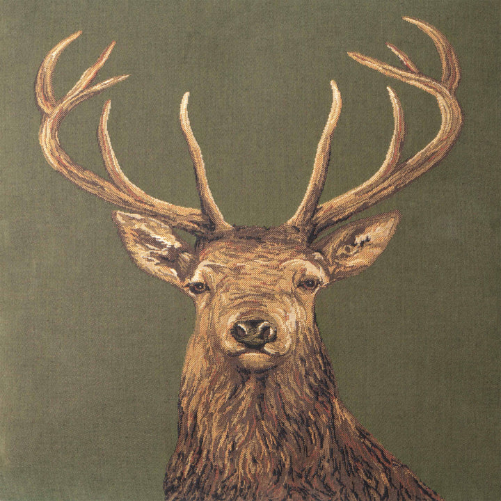 Zöld Díszpárna Őz Motívummal (gobelin szövés)