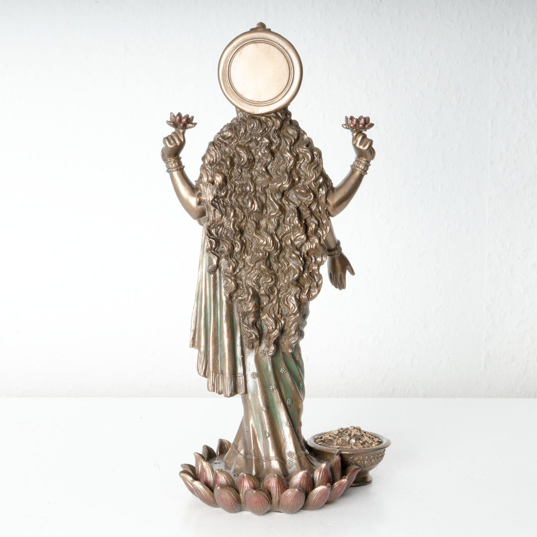 Lakshmi istennő szobor – A jólét szimbóluma (Hidegen öntött bronz szobor)