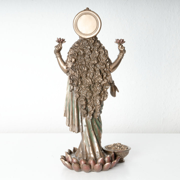 Lakshmi istennő szobor – A jólét szimbóluma (Hidegen öntött bronz szobor)