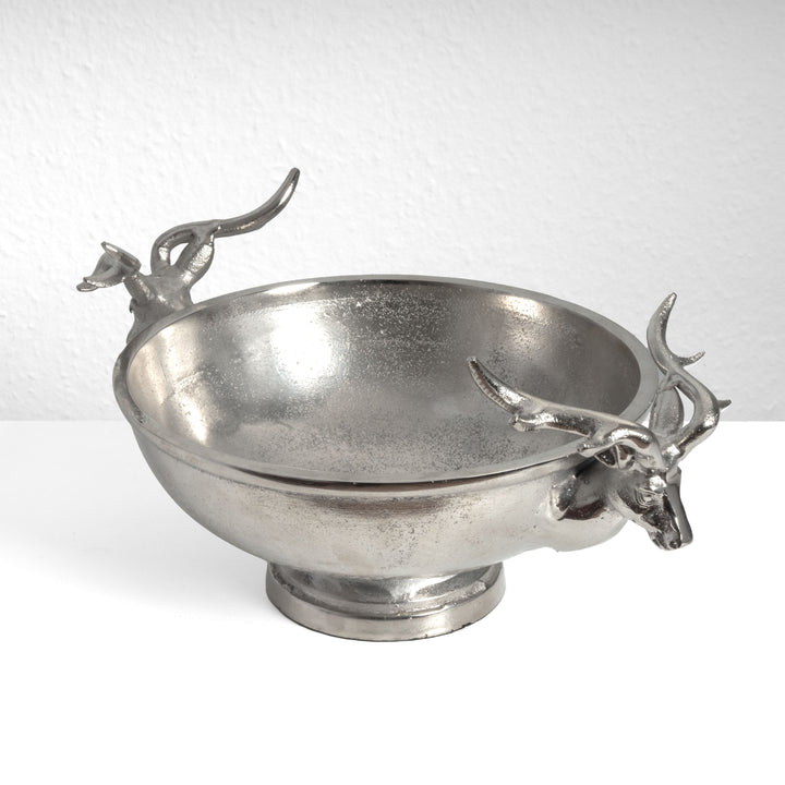 Ezüst Dekoratív Tál Szarvasfejes Fogantyúkkal
