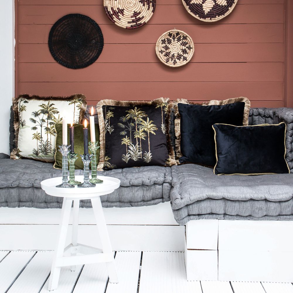 Fekete Pálmafás Bársony Párna