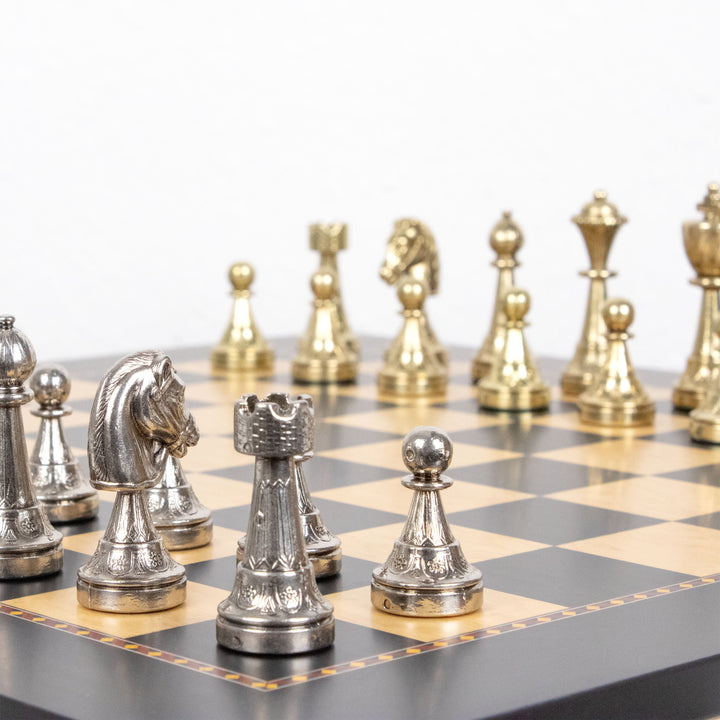 Italfama Staunton fém sakkkészlet prémium Queen’s Gambit fa sakktáblával