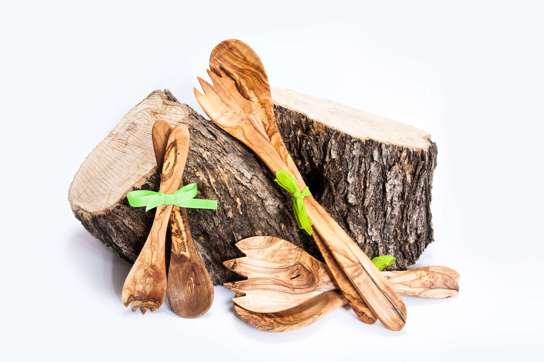 Kézműves olajfa salátáskanál készlet