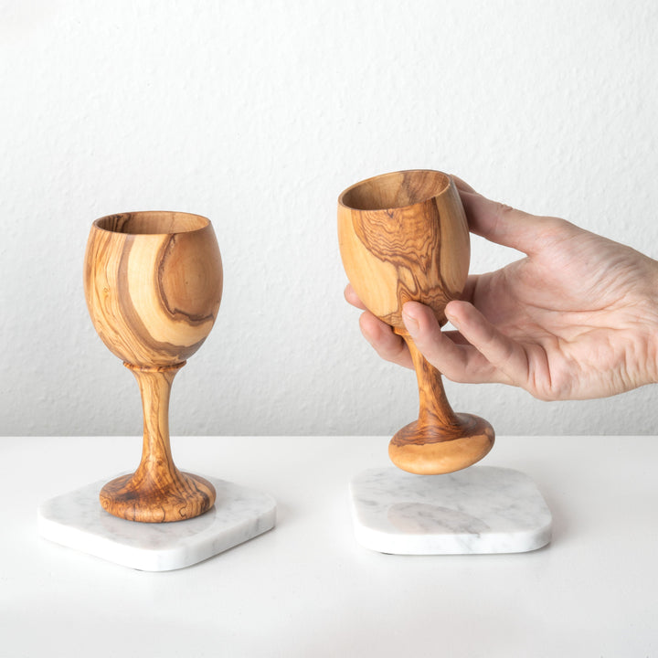 Kézműves olajfa borospohár szett (4 db-os)