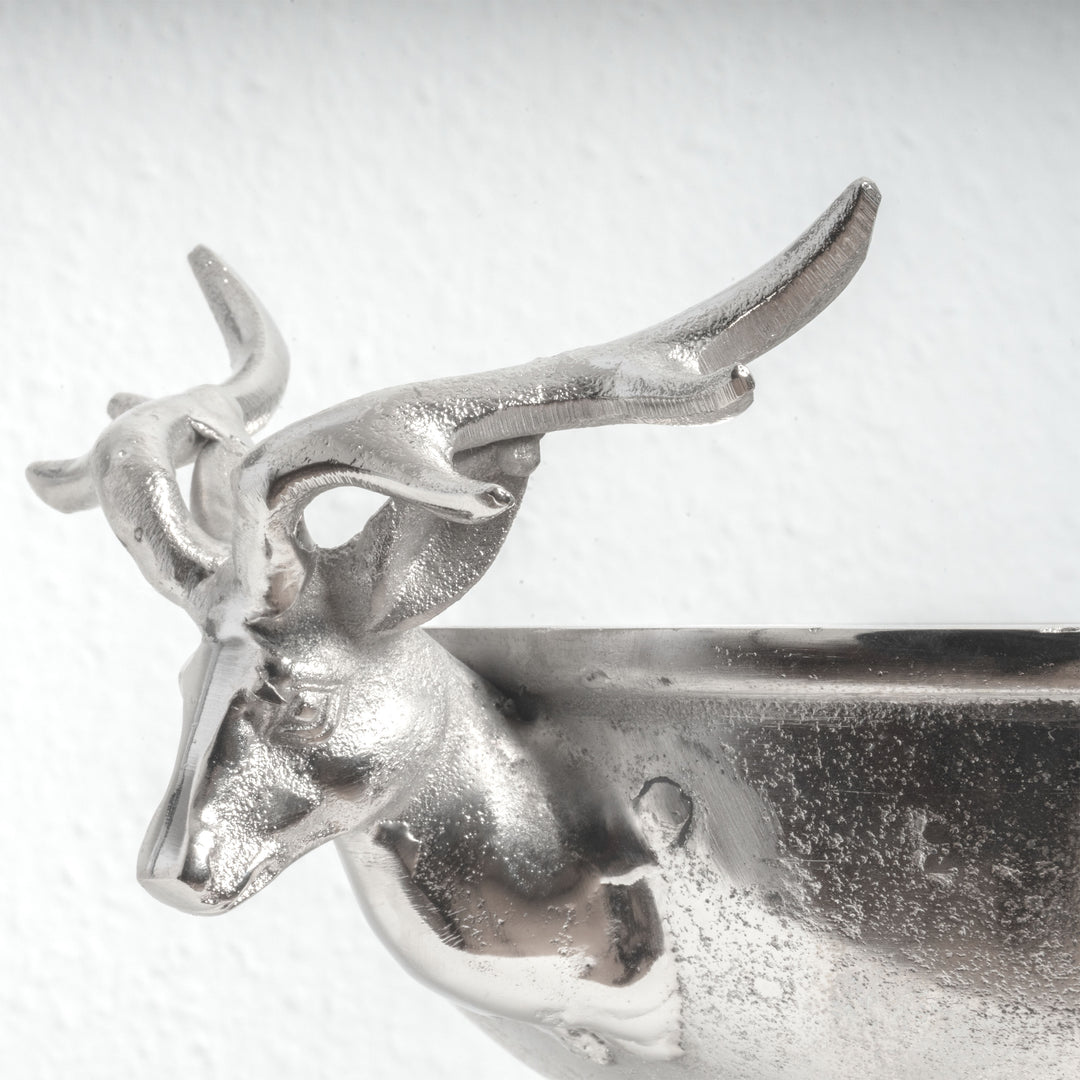 Ezüst Dekoratív Tál Szarvasfejes Fogantyúkkal