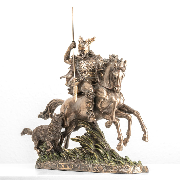 Odin Sleipnir hátán szobor — Az északi istenek atyja (Hidegen öntött bronz szobor)