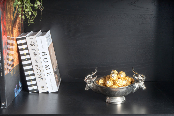 Ezüst Dekoratív Tál Szarvasfejes Fogantyúkkal (Kicsi)