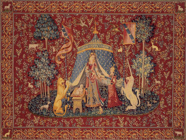 A hölgy és az unikornis gobelin faliszőnyeg (jacquard szövés)