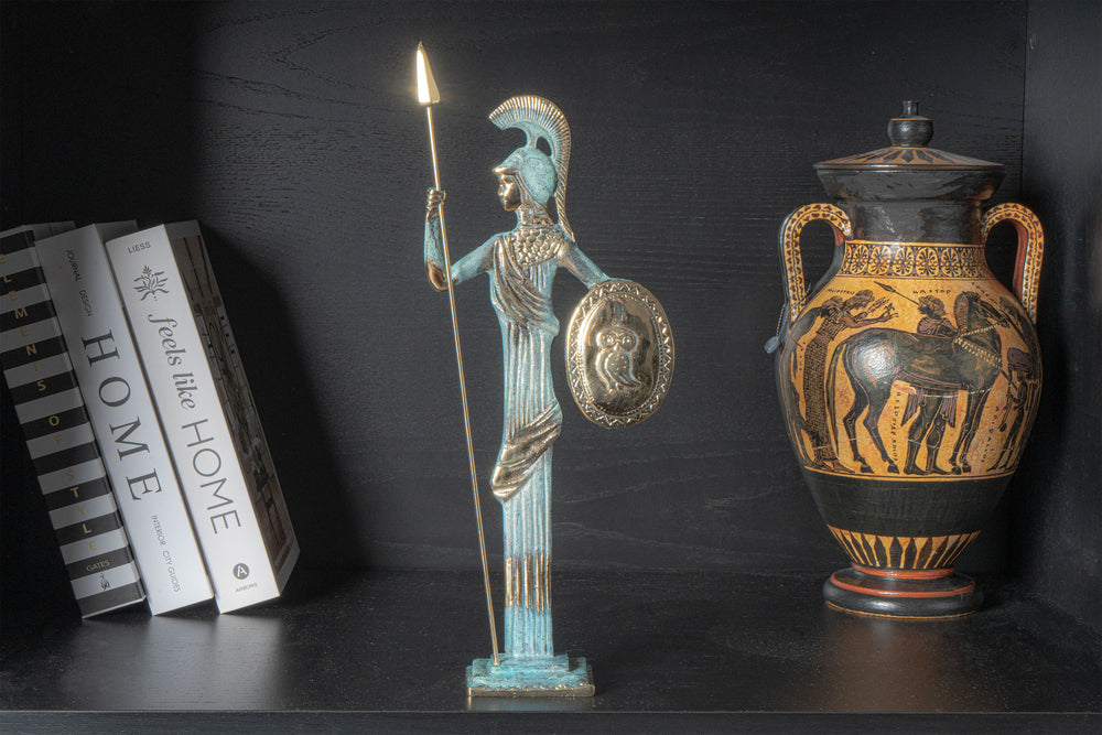 Athéné szobor (Lándzsával és pajzzsal, sárgaréz szobor)