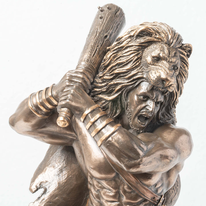 Herkules szobra a nemeai oroszlán bőrével és bunkósbotjával (Hidegen öntött bronz szobor)