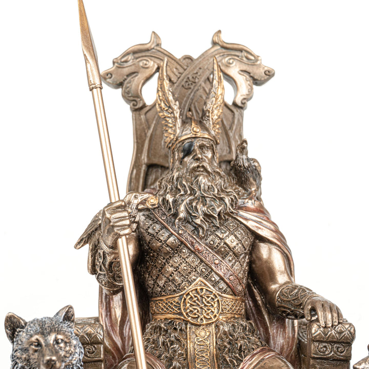 Odin a trónján szobor — Az északi istenek atyja (Hidegen öntött bronz szobor)