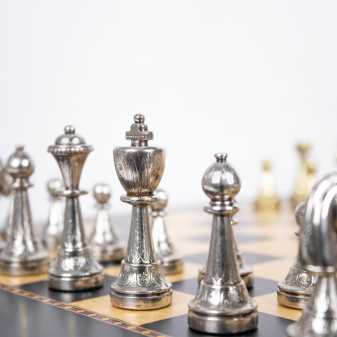 Italfama Staunton fém sakkkészlet prémium Queen’s Gambit fa sakktáblával