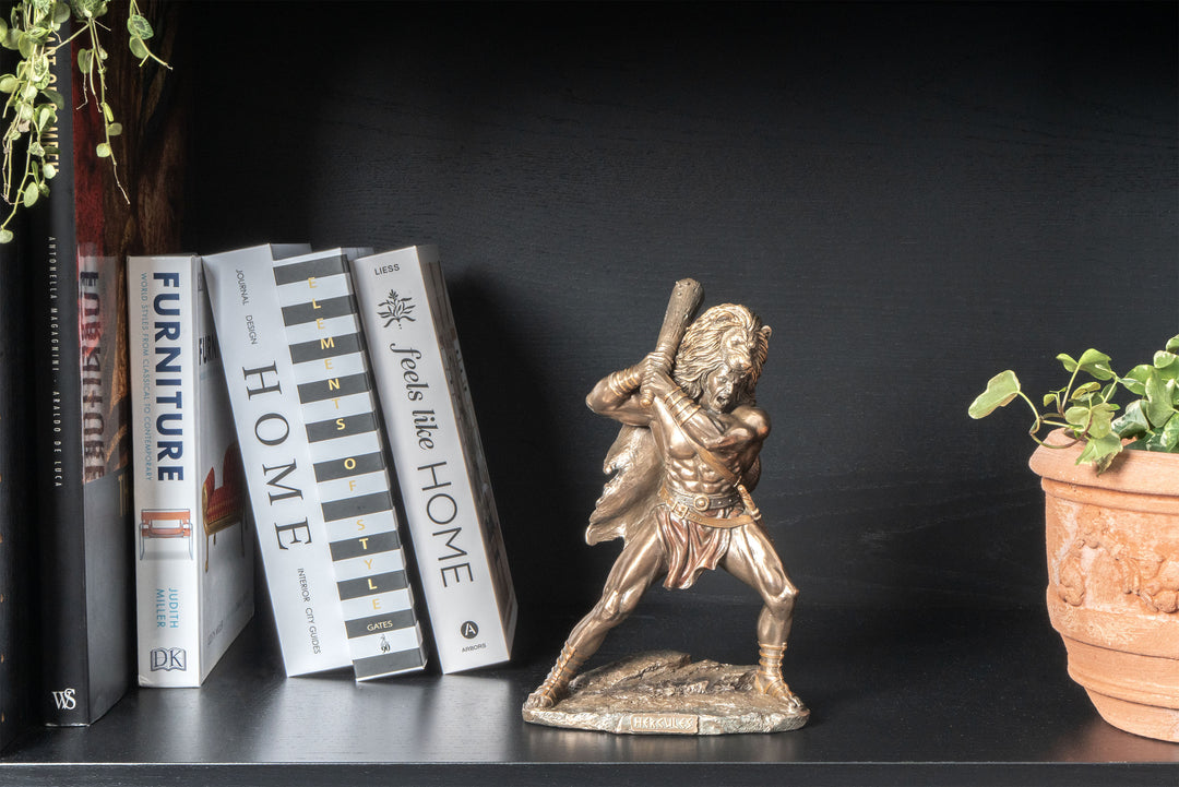 Herkules szobra a nemeai oroszlán bőrével és bunkósbotjával (Hidegen öntött bronz szobor)