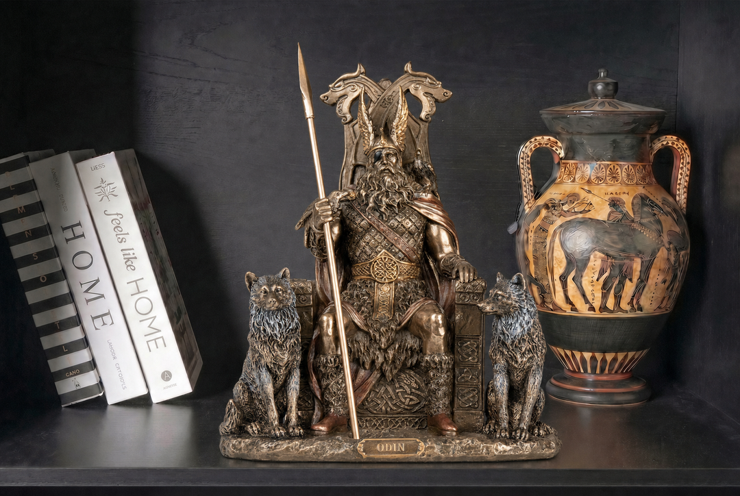 Odin a trónján szobor — Az északi istenek atyja (Hidegen öntött bronz szobor)
