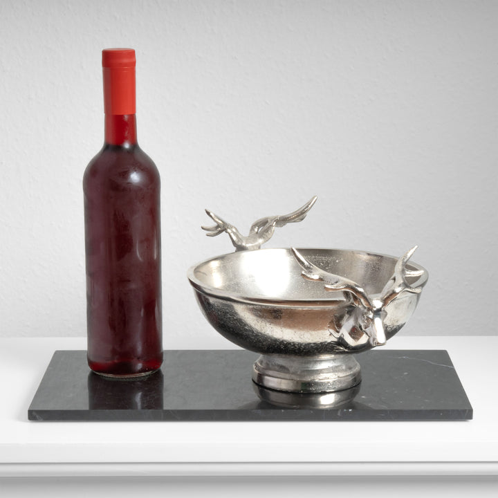 Ezüst Dekoratív Tál Szarvasfejes Fogantyúkkal