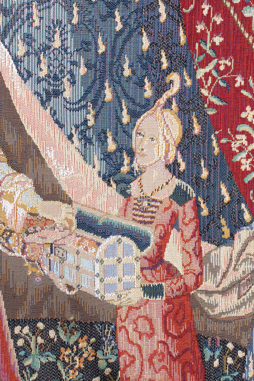 A hölgy és az unikornis gobelin faliszőnyeg (jacquard szövés)