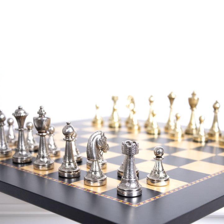 Italfama Staunton fém sakkkészlet prémium Queen’s Gambit fa sakktáblával