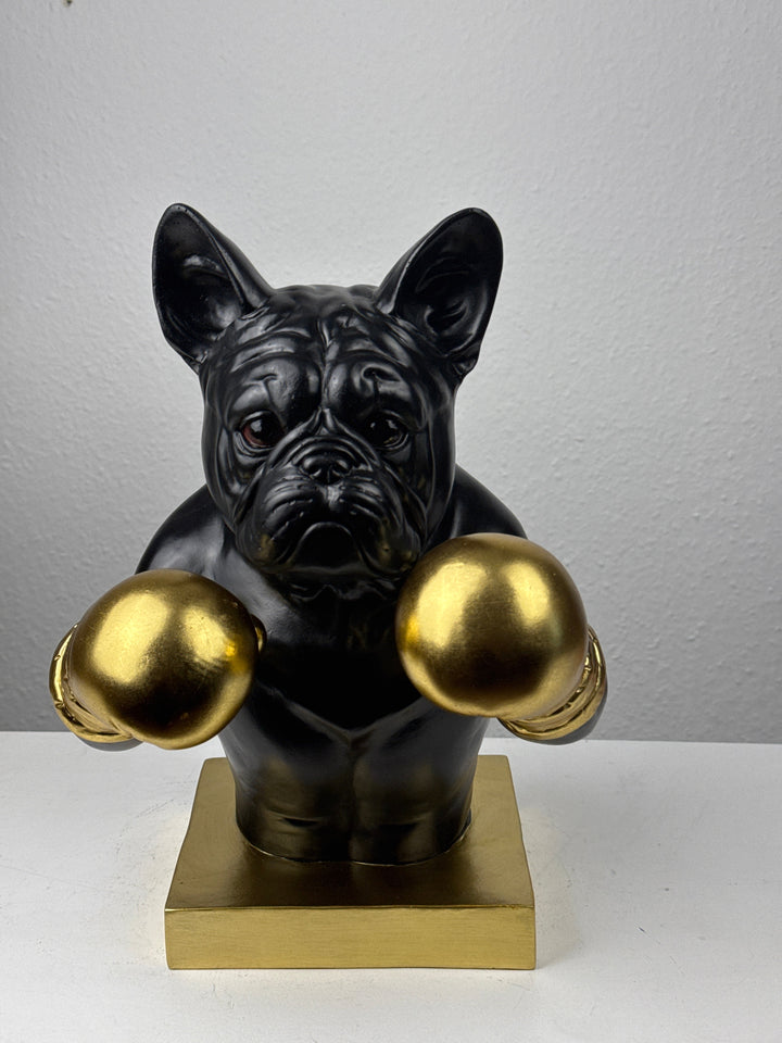 Boxoló Bulldog Szobor (Fekete-Arany Pop Art)