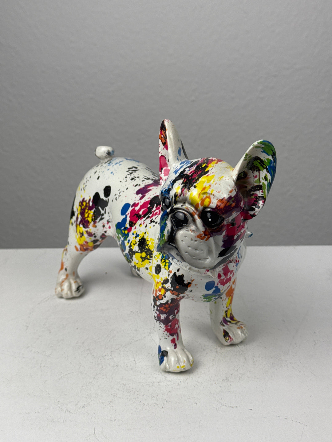 Francia Bulldog Pop Art Szobor (Festékfoltos Modern Stílus)