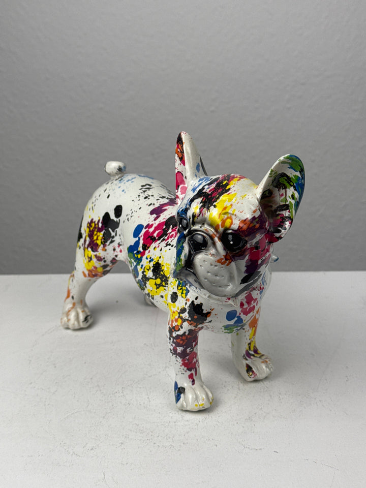Francia Bulldog Pop Art Szobor (Festékfoltos Modern Stílus)