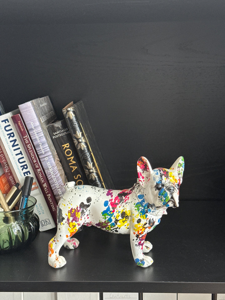 Francia Bulldog Pop Art Szobor (Festékfoltos Modern Stílus)