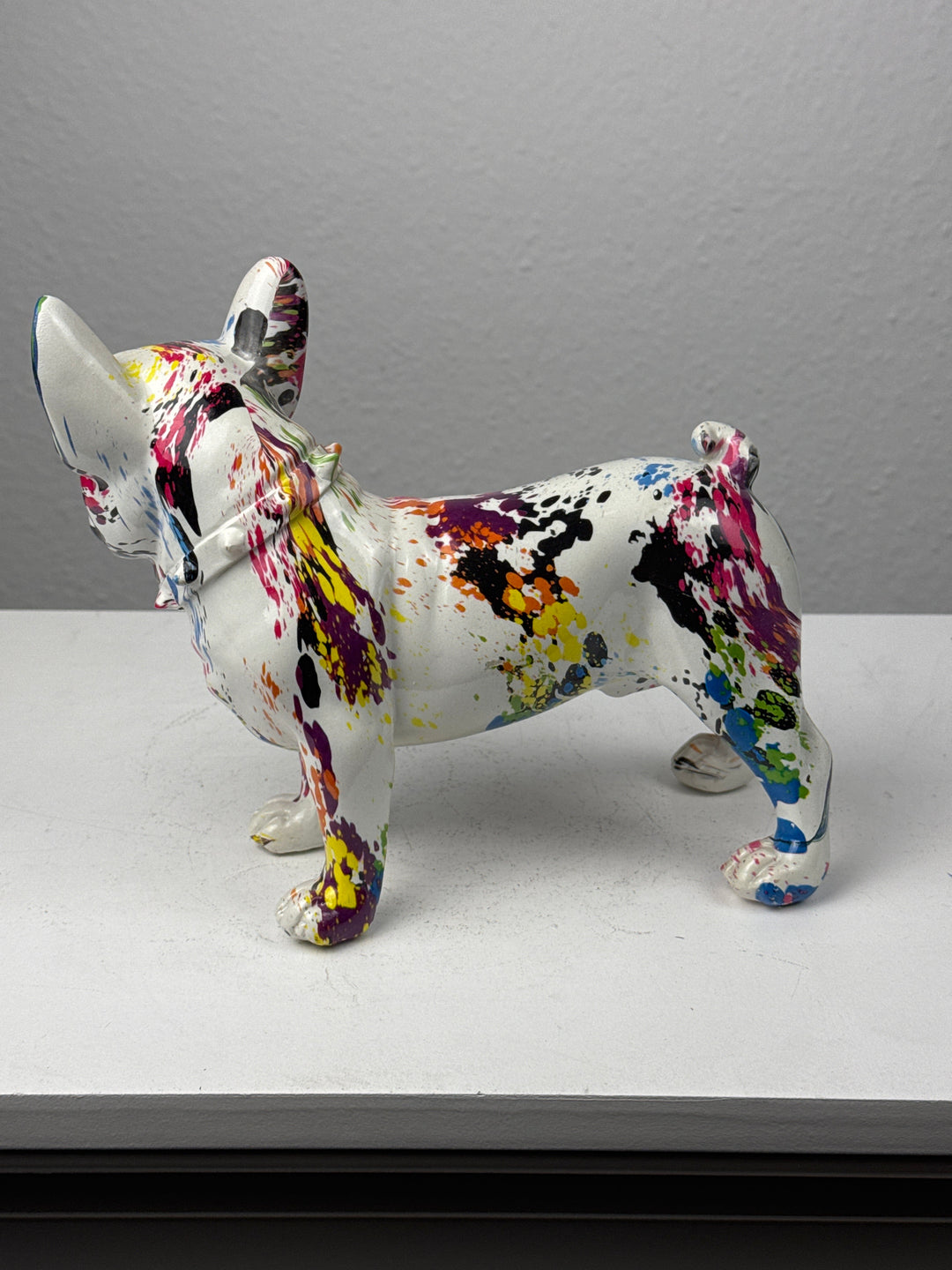 Francia Bulldog Pop Art Szobor (Festékfoltos Modern Stílus)