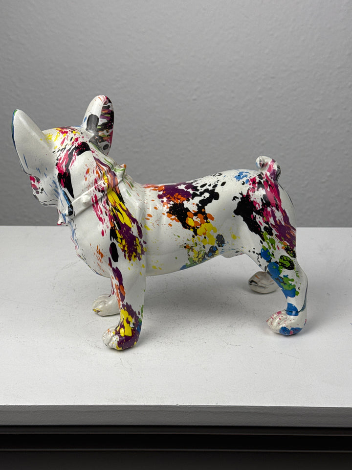 Francia Bulldog Pop Art Szobor (Festékfoltos Modern Stílus)
