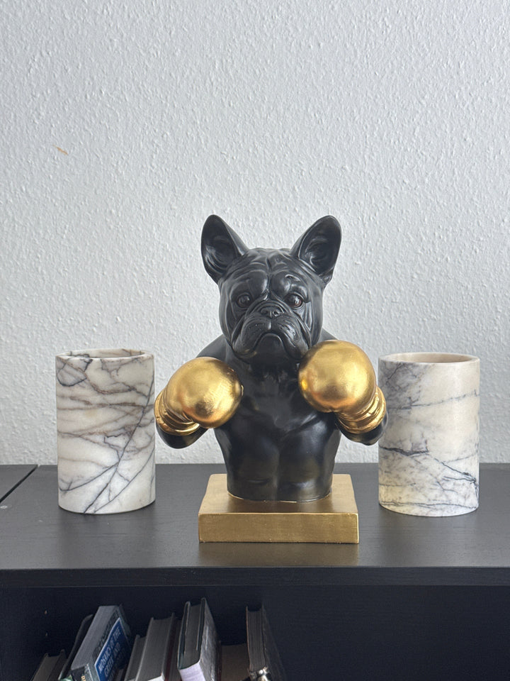 Boxoló Bulldog Szobor (Fekete-Arany Pop Art)