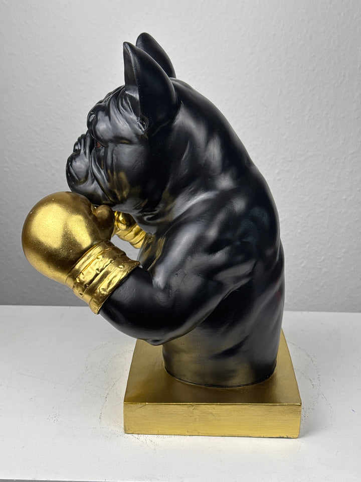 Boxoló Bulldog Szobor (Fekete-Arany Pop Art)