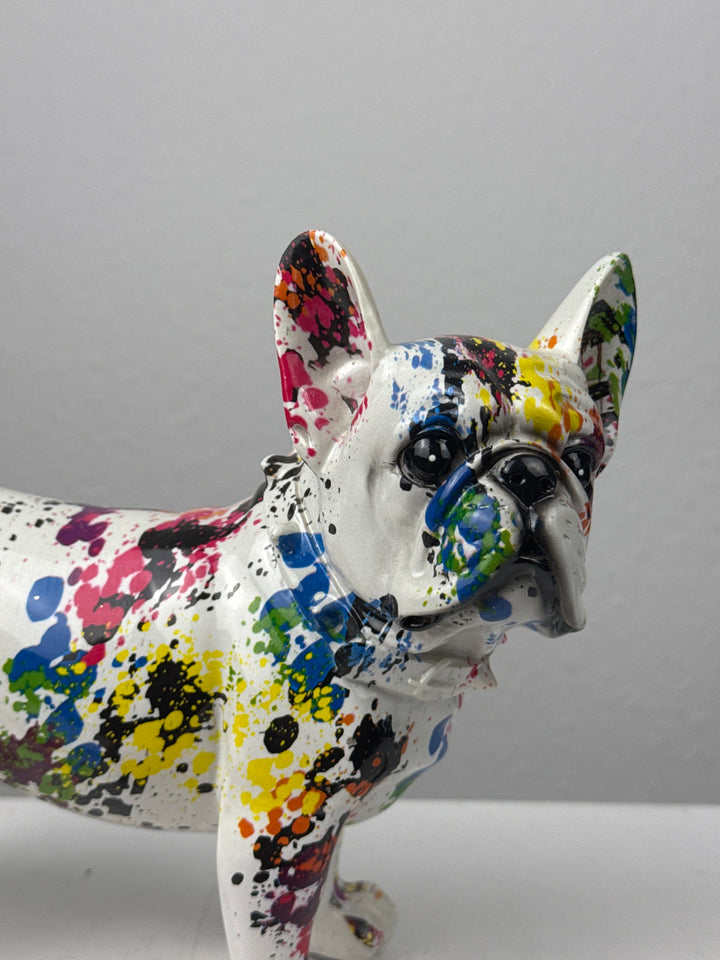 Francia Bulldog Pop Art Szobor (Festékfoltos Modern Stílus)