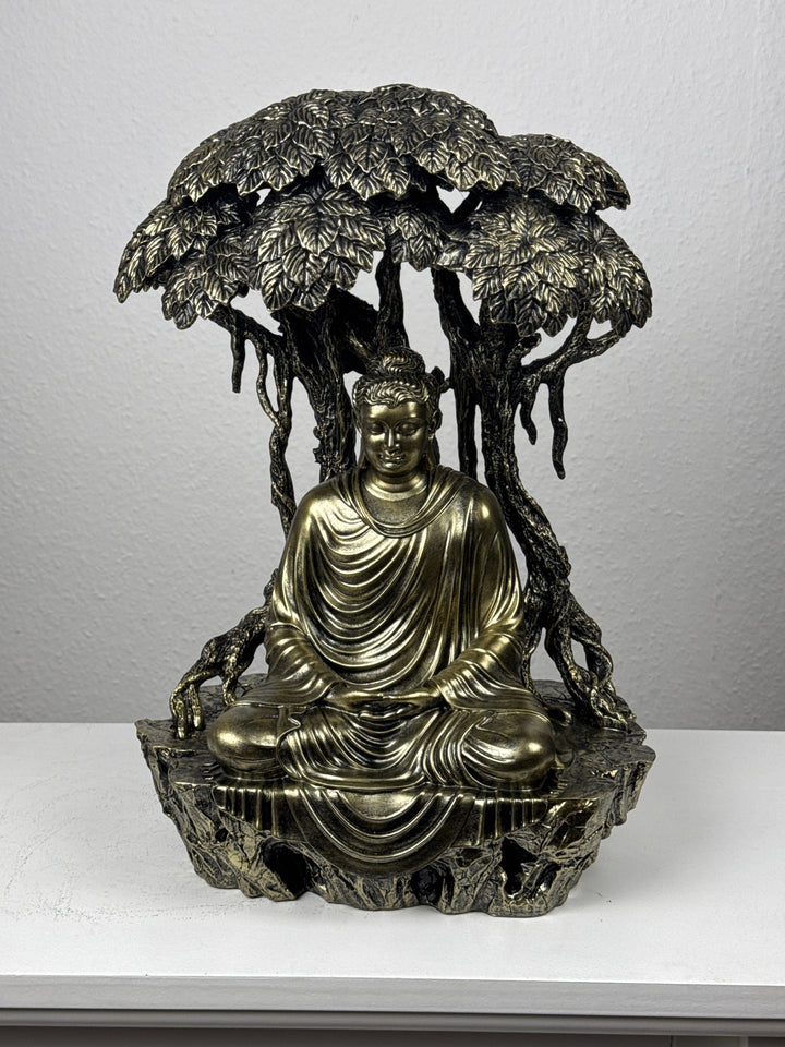 Buddha Szobor a Bodhi-Fa Alatt (Bronz Hatású)