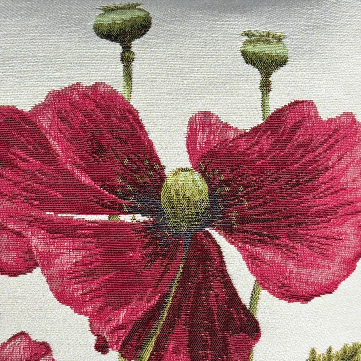 Fehér párnahuzat piros virágokkal, pipacsok (jacquard szövés)