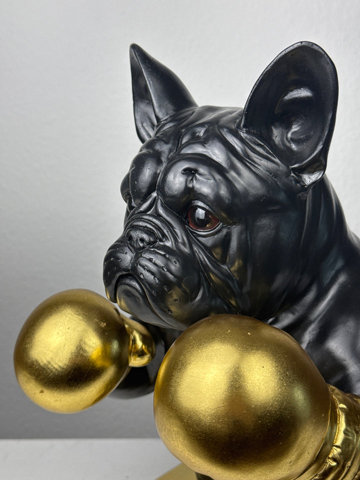 Boxoló Bulldog Szobor (Fekete-Arany Pop Art)