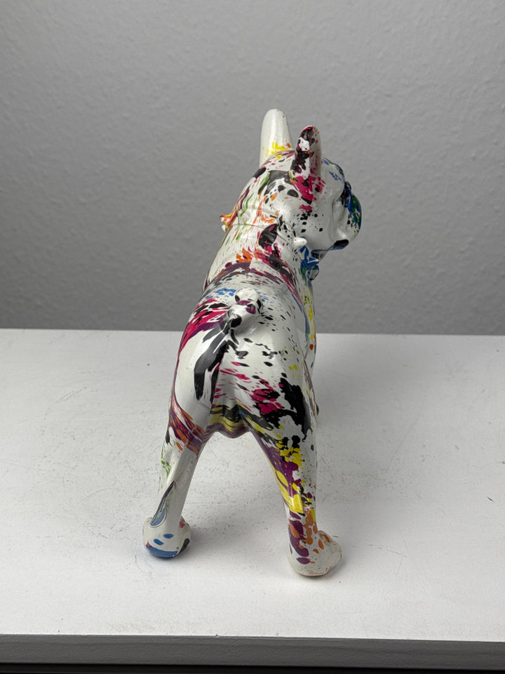 Francia Bulldog Pop Art Szobor (Festékfoltos Modern Stílus)